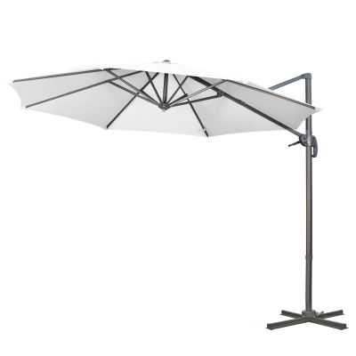 Outsunny 9.6' Cantilever Patio Umbrella Outdoor Hanging Offset Umbrella, Cross Base, 360° Rotation Aluminum Poles, White
