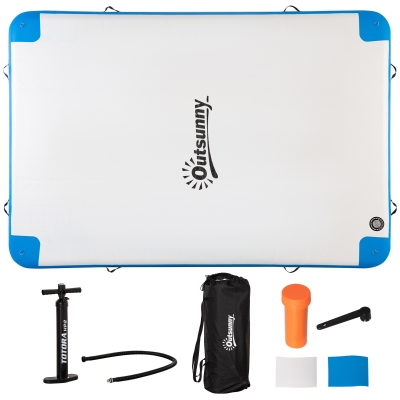 Outsunny 10' x 7' Water Floating Dock, Rafting Inflatable Island with Air Pump and Backpack for Pool, Beach, Ocean, Blue