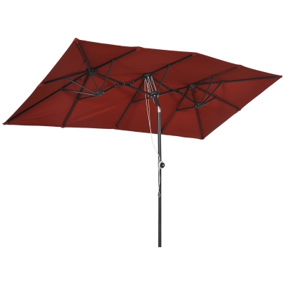 Outsunny Double-Sided Patio Umbrella Parasol with Tilt, Adjustable Height, Vents and 12 Ribs, for Garden, Deck, Pool, Wine Red