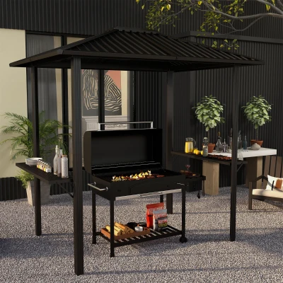 Outsunny 6' x 8' Metal Roof BBQ Gazebo, Hardtop with Shelves
