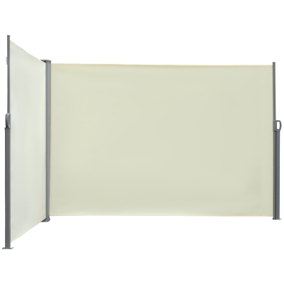 Outsunny 236" x 63" Outdoor Privacy Wall, Double Retractable Side Awning, Patio Screen for Garden, Balcony, Backyard, Cream White