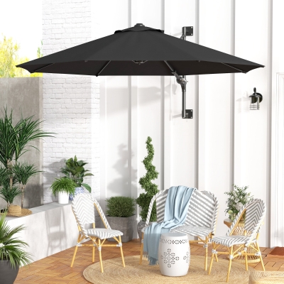 Outsunny 9.6 x 9.6 ft Wall Mounted Umbrella with Rotate, Patio Market Umbrella Parasol for Outdoor with Crank, Charcoal Grey
