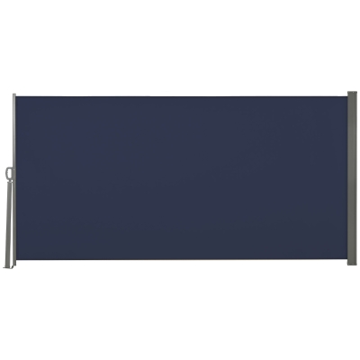 Outsunny 118" x 63" Outdoor Folding Privacy Screen Retractable Side Awning Patio with Resistance to UV Rays and Wind Dark Blue