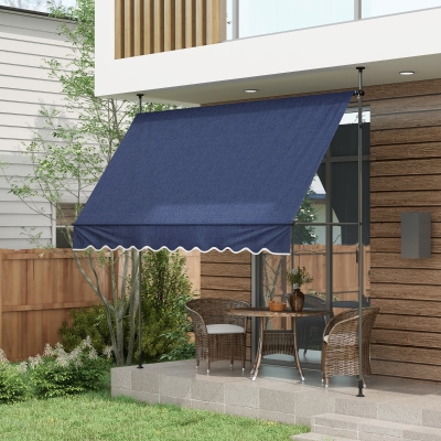 Outsunny 10' x 3' Manual Retractable Awning, Non-Screw Freestanding Patio Awning, UV Resistant, for Window or Door, Blue