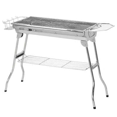 Outsunny Stainless Steel Portable Charcoal Grill, Folding BBQ Grill with Shelf, Side Basket and Pan for Cooking, Camping, Travel