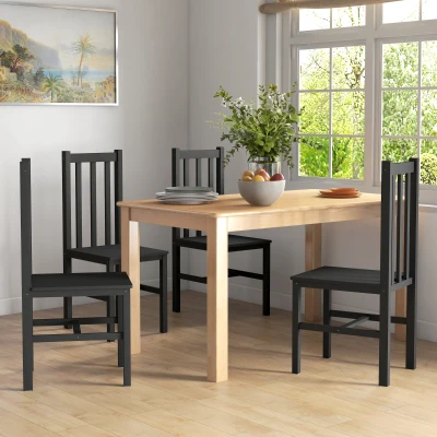 HOMCOM Farmhouse Dining Table Chair Set, Pine Wood Slat Back, Black