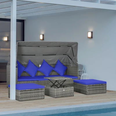 Outsunny 4-Piece Rattan Outdoor Sofa Set, Dark Blue