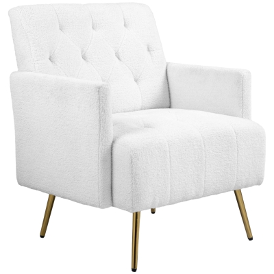 HOMCOM Modern Sherpa Accent Chair, Tufted Armchair with Gold Legs, White