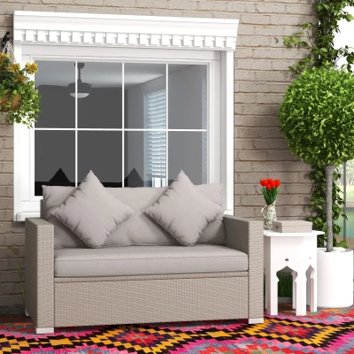 Outsunny Outdoor Wicker Loveseat, Gray Patio Couch with Cushions