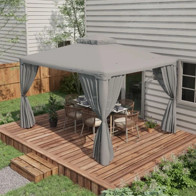 Outsunny 9.6' x 11.6' Patio Gazebo, Gray Canopy with Netting