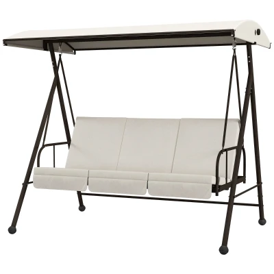 Outsunny 3-Seat Outdoor Porch Swing Patio Swing with Adjustable Canopy, Removable Seat and Back Cushion for Garden, Poolside