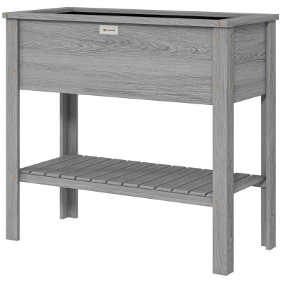 Outsunny Elevated Planter Box with Storage Shelf for Flowers, Vegetables, and Herbs, 36" x 16" x 32", Grey