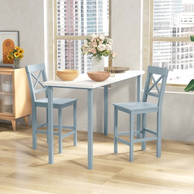 HOMCOM Counter Height Stools Set of 2, Farmhouse Bar Stools with Backs, Solid Wood Counter Stools for Kitchen Island