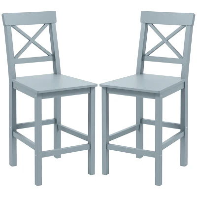HOMCOM Counter Height Stools Set of 2, Farmhouse Bar Stools with Backs, Solid Wood Counter Stools for Kitchen Island