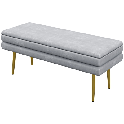HOMCOM End of Bed Bench, Velvet-feel Upholstered Bench with Thick Padded Seat and Steel Legs, Modern Bedroom Bench, Dark Grey