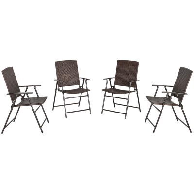 Outsunny Outdoor Wicker Dining Chair Set of 4, Rattan Foldable Chair with Steel Frame for Garden, Backyard, Porch, Brown