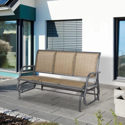 Outsunny 3-Seat Outdoor Patio Glider Bench, Metal Frame, Brown
