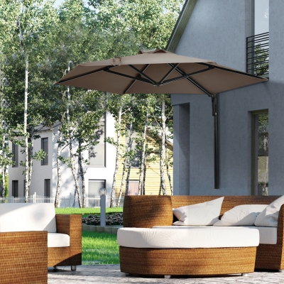 Outsunny 8 ft Wall Mounted Umbrella with 180° Rotatable Canopy, Patio Wall Parasol for Outdoor, Garden, Balcony, Yard,  Khaki