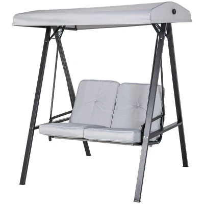 Outsunny 2-Seater Outdoor Porch Swing with Adjustable Canopy, Patio Swing Chair for Garden, Poolside, Backyard, Grey