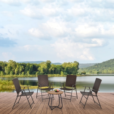 Outsunny Outdoor Wicker Dining Chair Set of 4, Rattan Foldable Chair with Steel Frame for Garden, Backyard, Porch, Brown