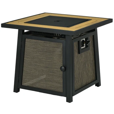 Outsunny 50,000 BTU Propane Fire Table, 28" Gas Firepit Table with Pulse Ignition, Lava Rocks, Rain Cover, Brown