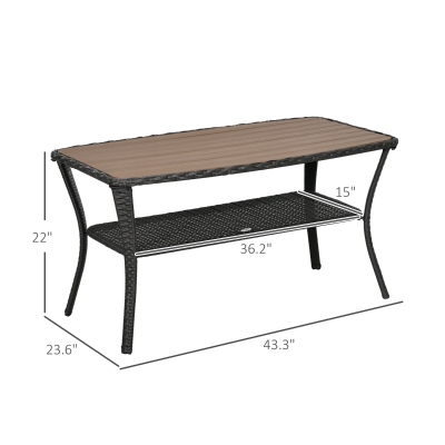 Outsunny Outdoor Patio PE Rattan Coffee Table with Storage Shelf ...