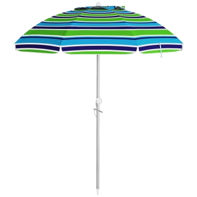 Outsunny 6ft Travel Beach Umbrella with Sand Anchor Height Adjustable Sun Umbrella with Tilt Bag 40+ UV Protection Multicolour