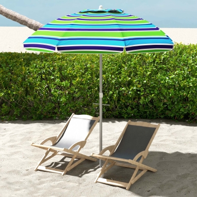 Outsunny 6ft Travel Beach Umbrella with Sand Anchor Height Adjustable Sun Umbrella with Tilt Bag 40+ UV Protection Multicolour