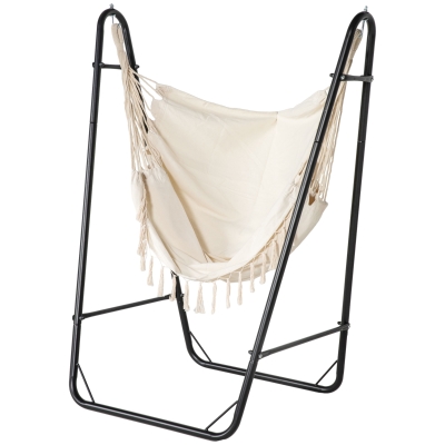 Outsunny Hammock Chair with Stand, Cream White