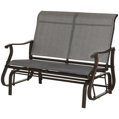 Outsunny Garden Double Gliding Chair, Patio Glider Armchair for Outdoor, Backyard Mesh Seat and Backrest, Steel Frame, Dark Grey