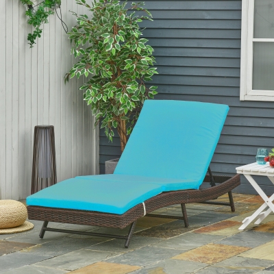 Outsunny Wicker Patio Lounger, Outdoor Recliners Lounge Chair w/ 5-Level Adjustable Backrest, Cushion for Outdoor, Turquoise