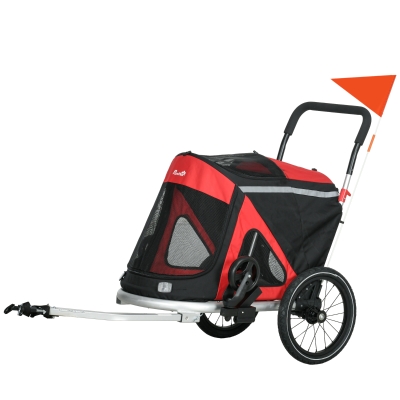 Aosom 2-in-1 Dog Bike Trailer, Aluminum Frame, Red