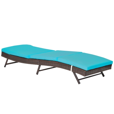 Outsunny Wicker Patio Lounger, Outdoor Recliners Lounge Chair w/ 5-Level Adjustable Backrest, Cushion for Outdoor, Turquoise