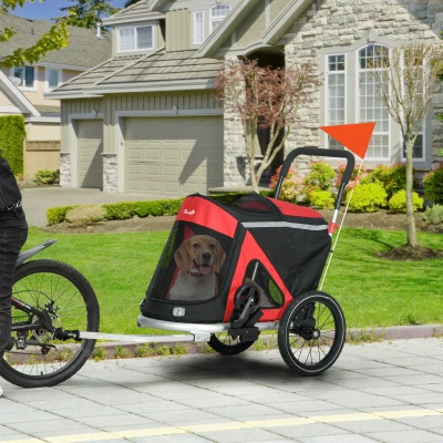 Aosom 2-in-1 Dog Bike Trailer, Aluminum Frame, Red