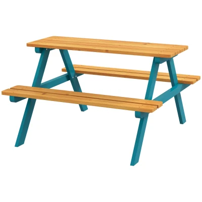 Outsunny Kids Outdoor Table Set Wooden Toddler Picnic Table and Benches for 4 Kids 3-8 Years, Easy Installation, Natural Wood