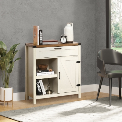 HOMCOM Rustic Barn Door Storage Cabinet Modern Farmhouse Buffet Sideboard for Kitchen and Dining Room White