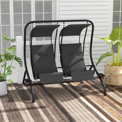 Outsunny 2-Seater Outdoor Porch Swing with Canopy, Patio Swing Chair for Garden, Poolside, Backyard, Grey