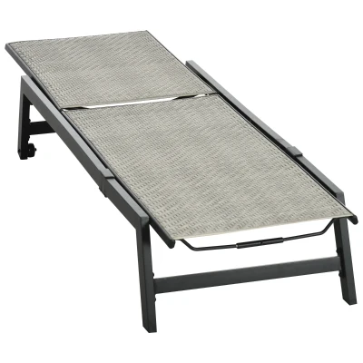 Outsunny Outdoor Rattan Wicker Patio Lounger Chair Sun Lounger w/ 5-Position Backrest and Wheels for Garden, Poolside, Grey