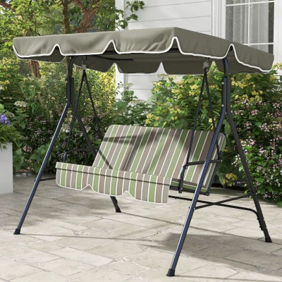 Outsunny 3-Seat Patio Swing Chair, Steel Frame, Beige & Green