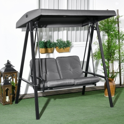 Outsunny 2-Seater Outdoor Porch Swing with Adjustable Canopy, Patio Swing Chair for Garden, Poolside, Backyard, Dark Grey