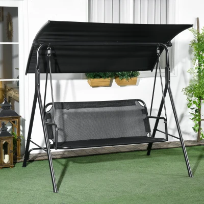 Outsunny 3-Seat Patio Swing Chair, Steel Frame, Adjustable Canopy, Black