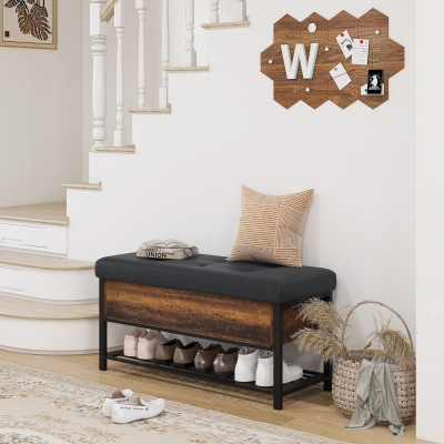HOMCOM Shoe Storage with Seat, Upholstered Hallway Bench, Shoe Bench with Flip Top and Hidden Space for 4 Pairs of Shoes