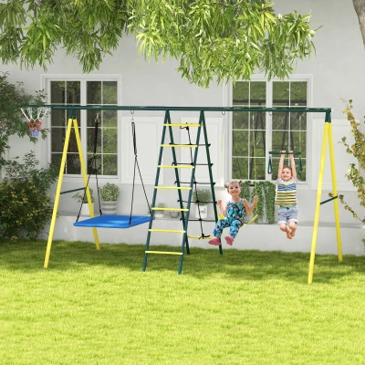 Outsunny 5-in-1 Metal Swing Set, Holds 440 lbs, Yellow