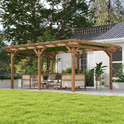 Outsunny 12' x 16' Wood Pergola, Outdoor Garden Trellis, Brown