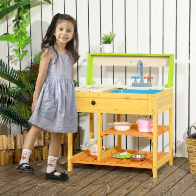 Outsunny Kids Mud Kitchen Playset with Sink & Storage, Ages 3-8