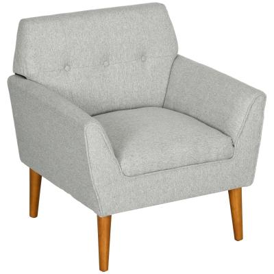 HOMCOM Accent Chair, Tufted Armchair with Wood Legs, Light Gray