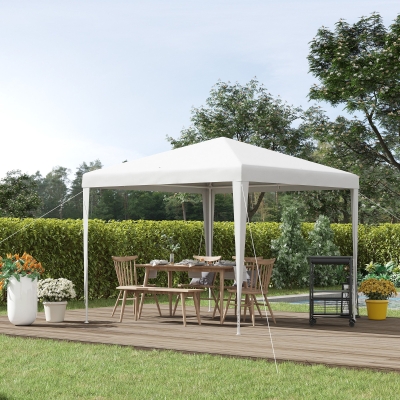 Outsunny 9' x 9' Portable Canopy Party Tent Gazebo Outdoor Sunshade for Weddings Parties with Dressed Legs, White