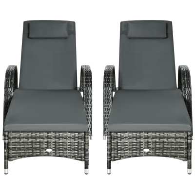 Outsunny 2-Piece Outdoor Rattan Chaise Lounge Chairs, Gray