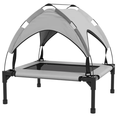 PawHut Raised Dog Bed Cooling Dog Cot w/ Canopy Washable Breathable Mesh, for Small and Medium Dogs, Light Grey