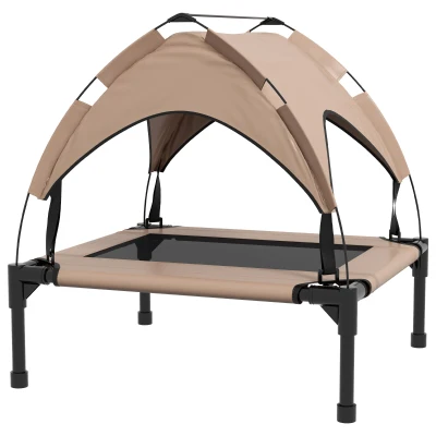 PawHut Raised Dog Bed Cooling Dog Cot w/ Canopy Washable Breathable Mesh, for Small and Medium Dogs, Coffee